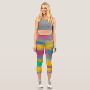 Leggings Capri art abstrait coloré rayures audacieuses et lumineu