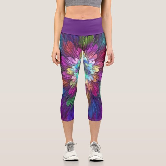 Leggings Capri Art abstrait fractal de fleurs psychédéliques colo (Recto)