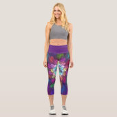 Leggings Capri Art abstrait fractal de fleurs psychédéliques colo (Recto)