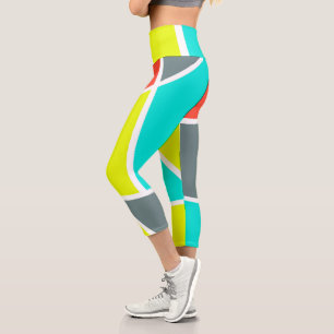Leggings Capri Art Abstrait gris corail jaune minimalisme