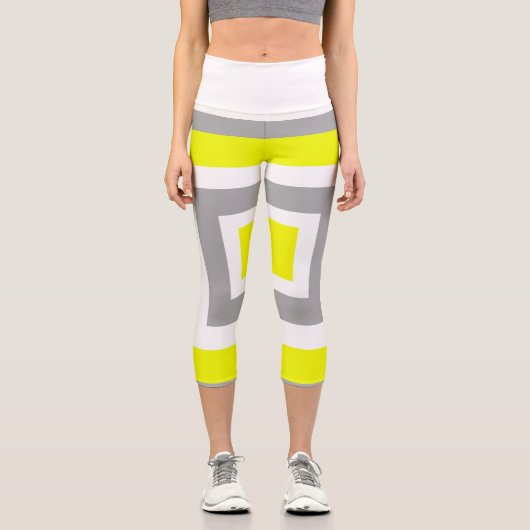 Leggings Capri Art Abstrait gris jaune blanc (Recto)