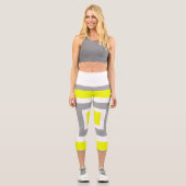 Leggings Capri Art Abstrait gris jaune blanc (Recto)