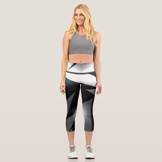 Leggings Capri Art Abstrait gris noir blanc (Recto)