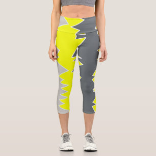 Leggings Capri Art Abstrait gris pâle gris jaune gris fusain gris