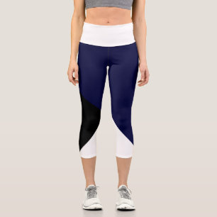 Leggings Capri Art Abstrait Minimalisme Bleu Foncé Noir Blanc