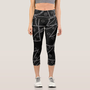 Leggings Capri Art Abstrait Noir Blanc Lignes Cercles Minimalisme