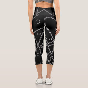 Leggings Capri Art Abstrait Noir Blanc Lignes Cercles Minimalisme