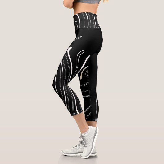 Leggings Capri Art Abstrait Noir Blanc Lignes Twirl Minimalisme (Gauche)
