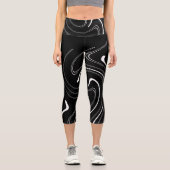 Leggings Capri Art Abstrait Noir Blanc Lignes Twirl Minimalisme (Recto)
