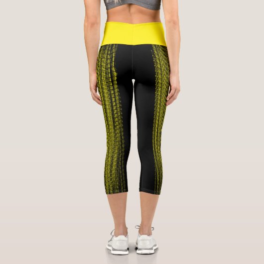 Leggings Capri Art Abstrait noir et jaune (Verso)