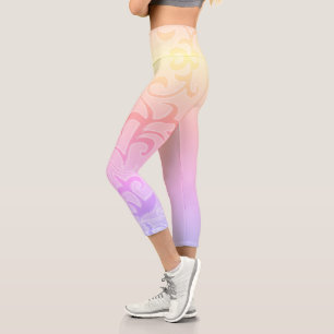 Leggings Capri Art Abstrait Paisley Jaune Dessin à main rose