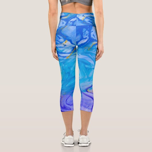 Leggings Capri Art de l'encre d'alcool bleu (Verso)