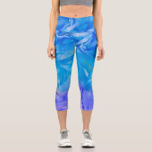 Leggings Capri Art de l'encre d'alcool bleu (Recto)