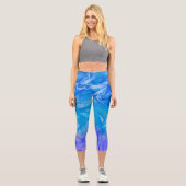 Leggings Capri Art de l'encre d'alcool bleu (Recto)