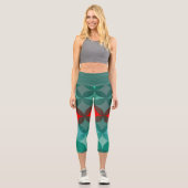Leggings Capri art déco inspiré turquoise & rouge abstrait (Recto)