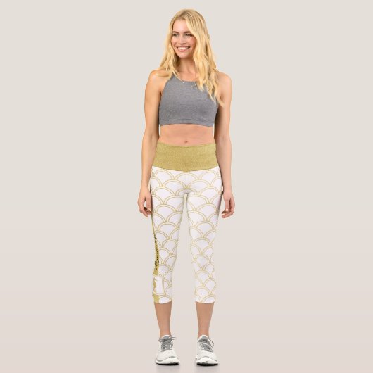 Leggings Capri Art Déco Ocean Wave Patten Gold Parties scintillan (Recto)
