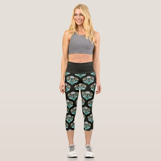 Leggings Capri Art Déco sarcelle et noir (Recto)