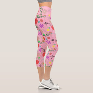 Leggings Capri Art floral amusant avec des doodles roses