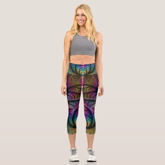 Leggings Capri Art Fractal Abstrait coloré à motifs Trippy (Recto)