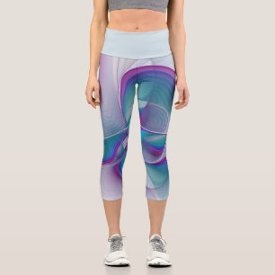 Leggings Capri Art Fractal Abstrait rose bleu turquoise