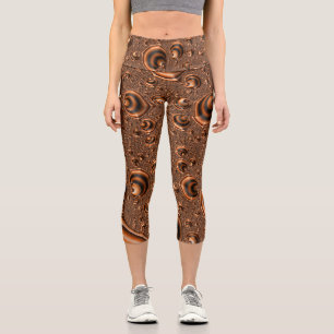 Leggings Capri Art fractal orange noir en spirale funky trippy