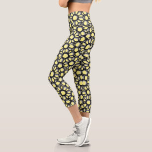 Leggings Capri Art géométrique en dentelle noire sur Jaune