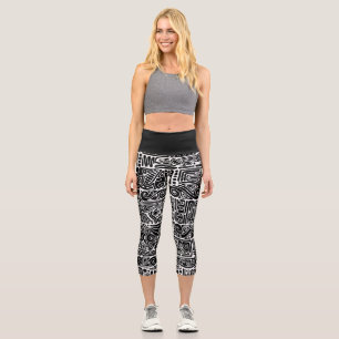 Leggings Capri Art géométrique noir et blanc 2