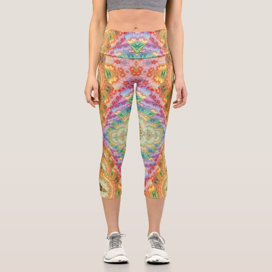 Leggings Capri Art géométrique visionnaire psychédélique V1 (Recto)