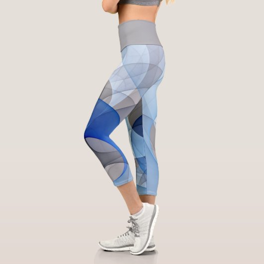 Leggings Capri Art graphique fractal abstrait bleu gris moderne (Gauche)