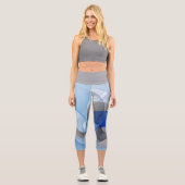 Leggings Capri Art graphique fractal abstrait bleu gris moderne (Recto)