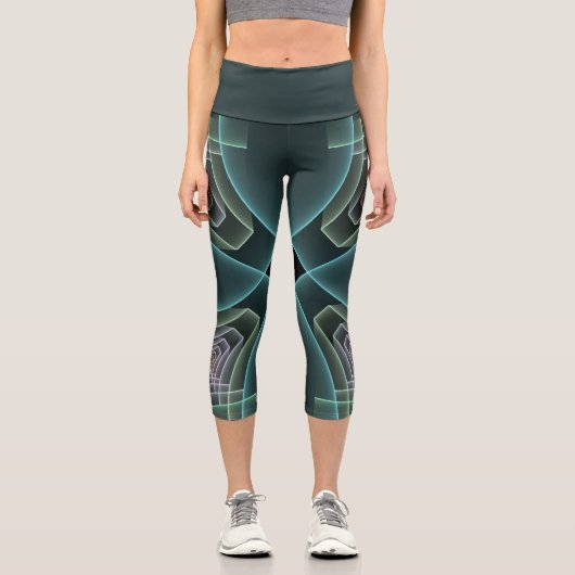 Leggings Capri Art graphique fractal géométrique sarcelle moderne (Recto)
