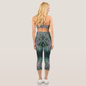 Leggings Capri Art graphique géométrique fractal sarcelle moderne (Verso)