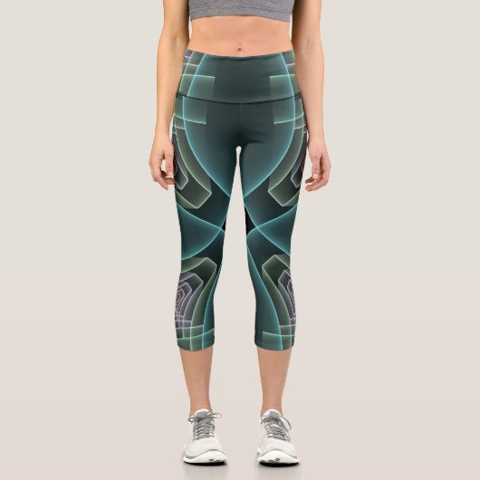 Leggings Capri Art graphique géométrique fractal sarcelle moderne (Recto)