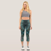 Leggings Capri Art graphique géométrique fractal sarcelle moderne (Recto)