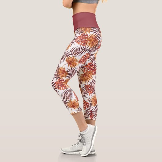 Leggings Capri Art moderne Tropical Orange Palm Tree Feuille été (Gauche)