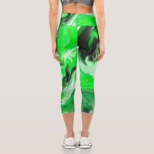 Leggings Capri Art numérique vert en marbre fluide (Verso)