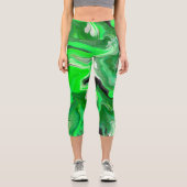 Leggings Capri Art numérique vert en marbre fluide (Recto)