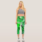 Leggings Capri Art numérique vert en marbre fluide (Recto)