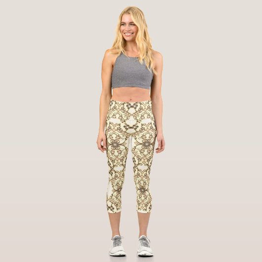 Leggings Capri Aspect dentelle de fleurs Sépia doré (Recto)