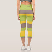 Leggings Capri Asymmetric Stripes Lines Brown Yellow Green (Verso)