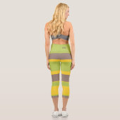 Leggings Capri Asymmetric Stripes Lines Brown Yellow Green (Verso)