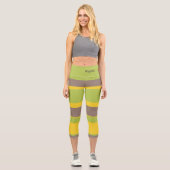 Leggings Capri Asymmetric Stripes Lines Brown Yellow Green (Recto)