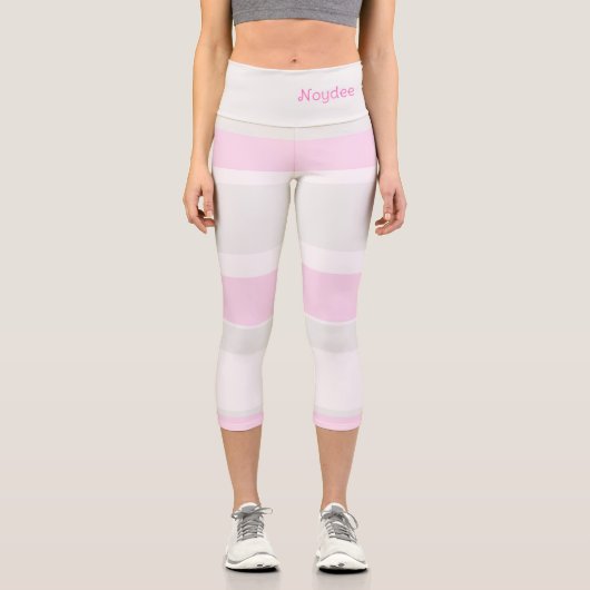 Leggings Capri Asymmetric Stripes Lines Grey Pink White (Recto)