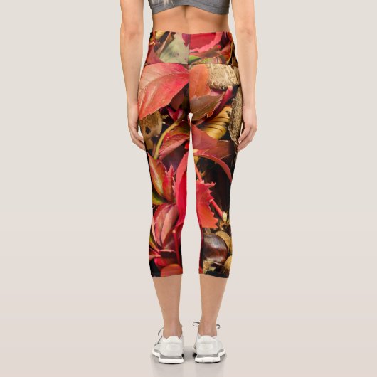 Leggings Capri Automne Feuilles automnales, châtaignes champignon (Verso)