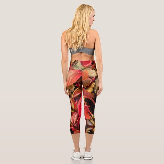 Leggings Capri Automne Feuilles automnales, châtaignes champignon (Verso)