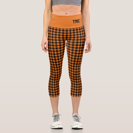 Leggings Capri automne Orange noir Buffalo Plaid INITIALES Capri (Recto)