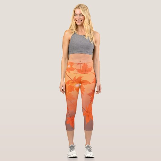 Leggings Capri Autumn design with maple leaves and bokeh effect (Recto)