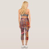 Leggings Capri AUTUMN FOREST ANIMALS Hares, Pheasant Red Floral (Verso)
