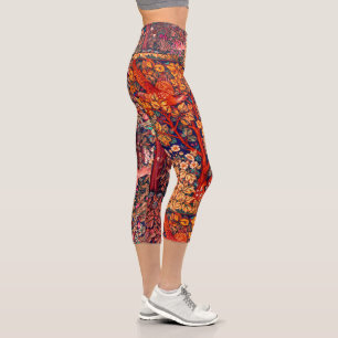 Leggings Capri AUTUMN FOREST ANIMALS Hares, Pheasant Red Floral