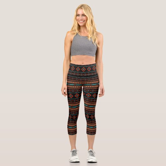 Leggings Capri Aztec Rusts Turquoise Noir Motifs mélangés Motif (Recto)